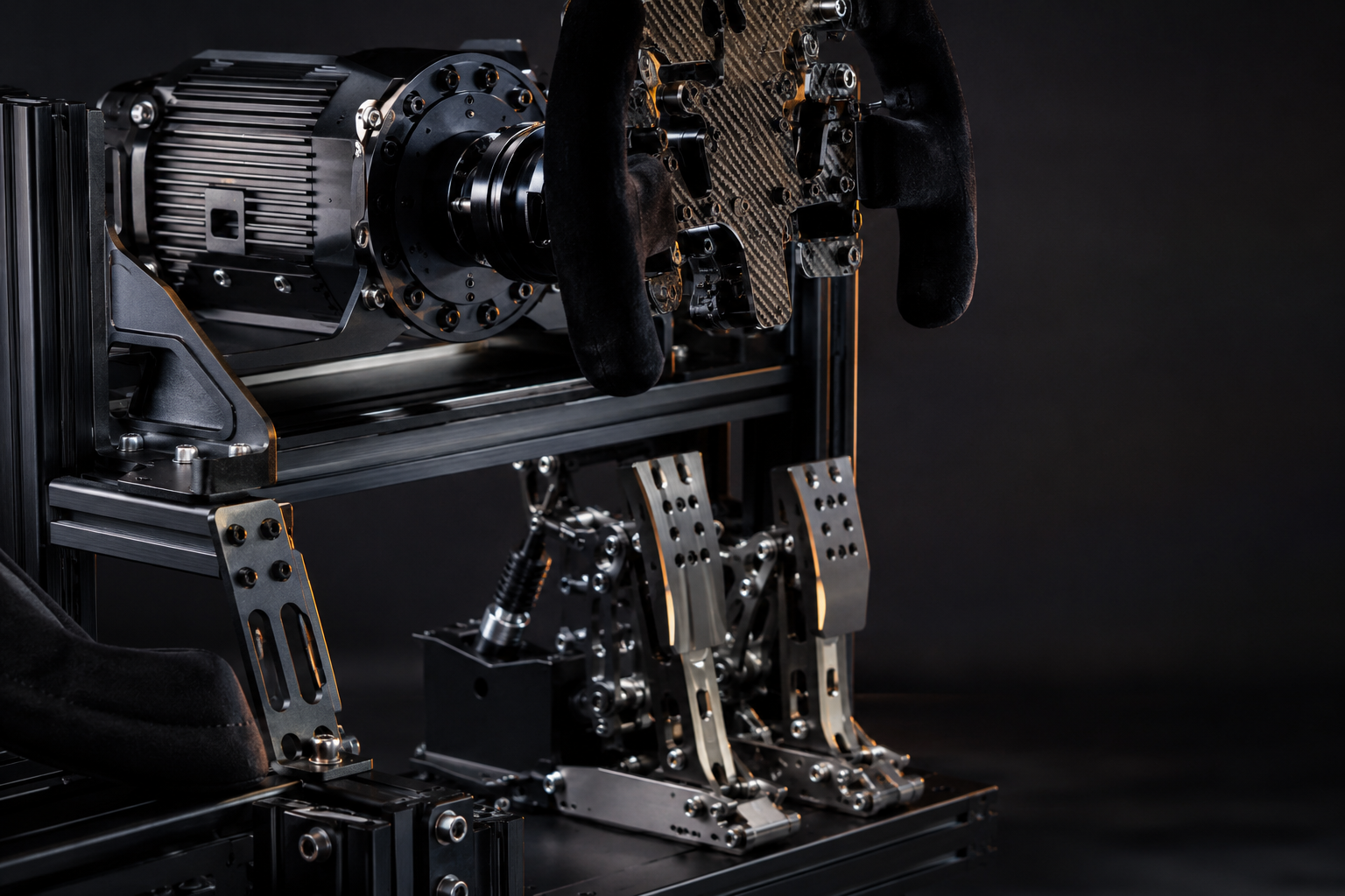Detailed view of a precision aluminium simulator chassis